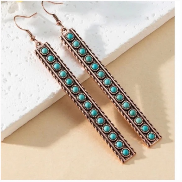 ✨ FREE Turquoise Faux Drop Pendant Hipster Hippie Boho Art Chic Hip Earrings - Picture 3 of 3